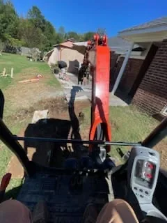 Excavator operator view during site prep, Pearl, MS
